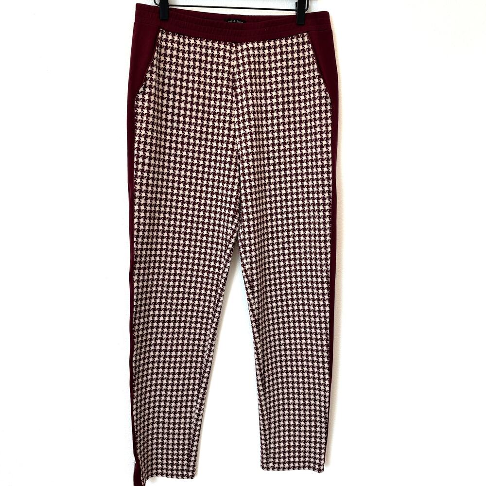 Rag & Bone Mari Houndstooth Maroon Knit Track Pants - Medium Side Zip Retro 70's